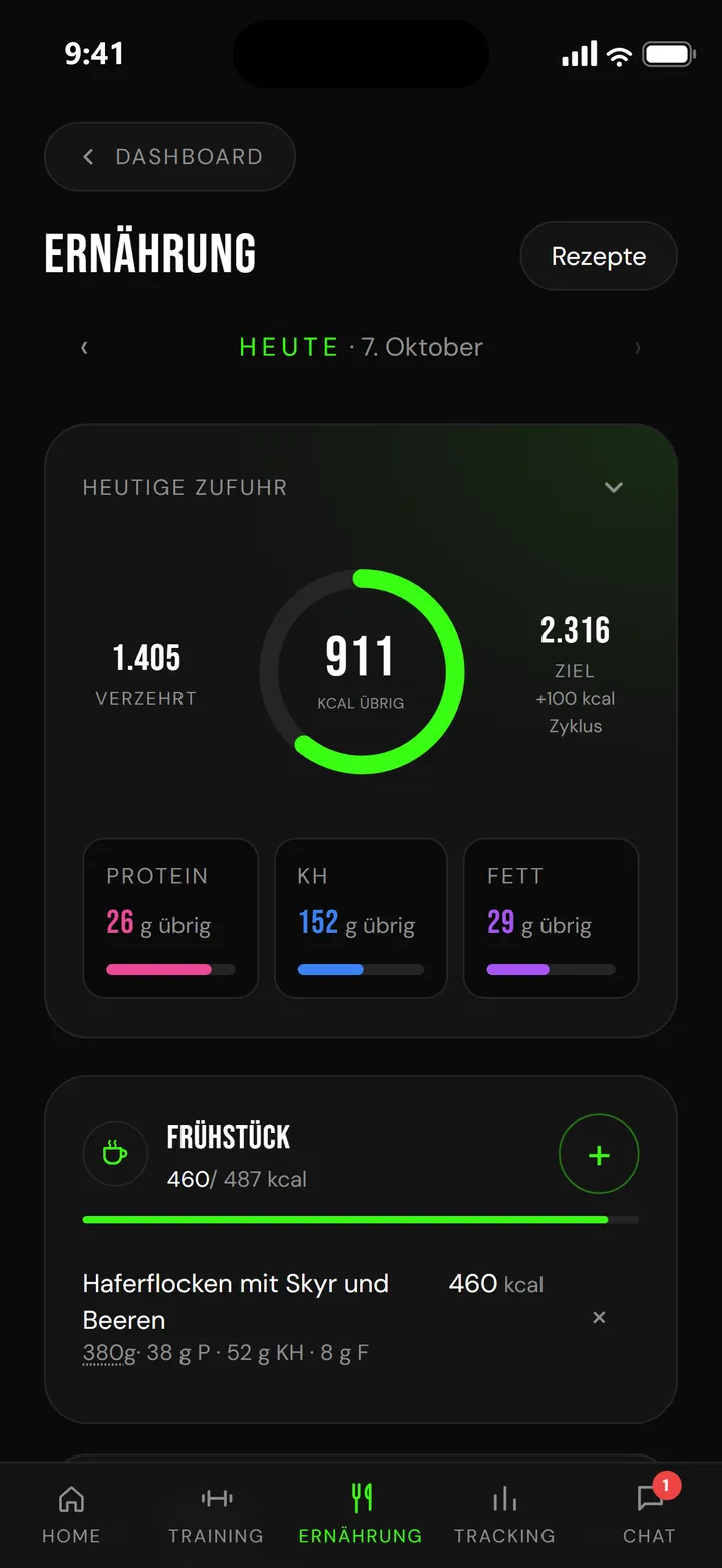 Ernährung in der FitWithNikhil App